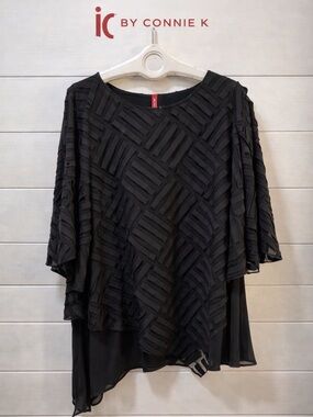 I.C. BY CONNIE K – Black Textured Layered Top – Size XL